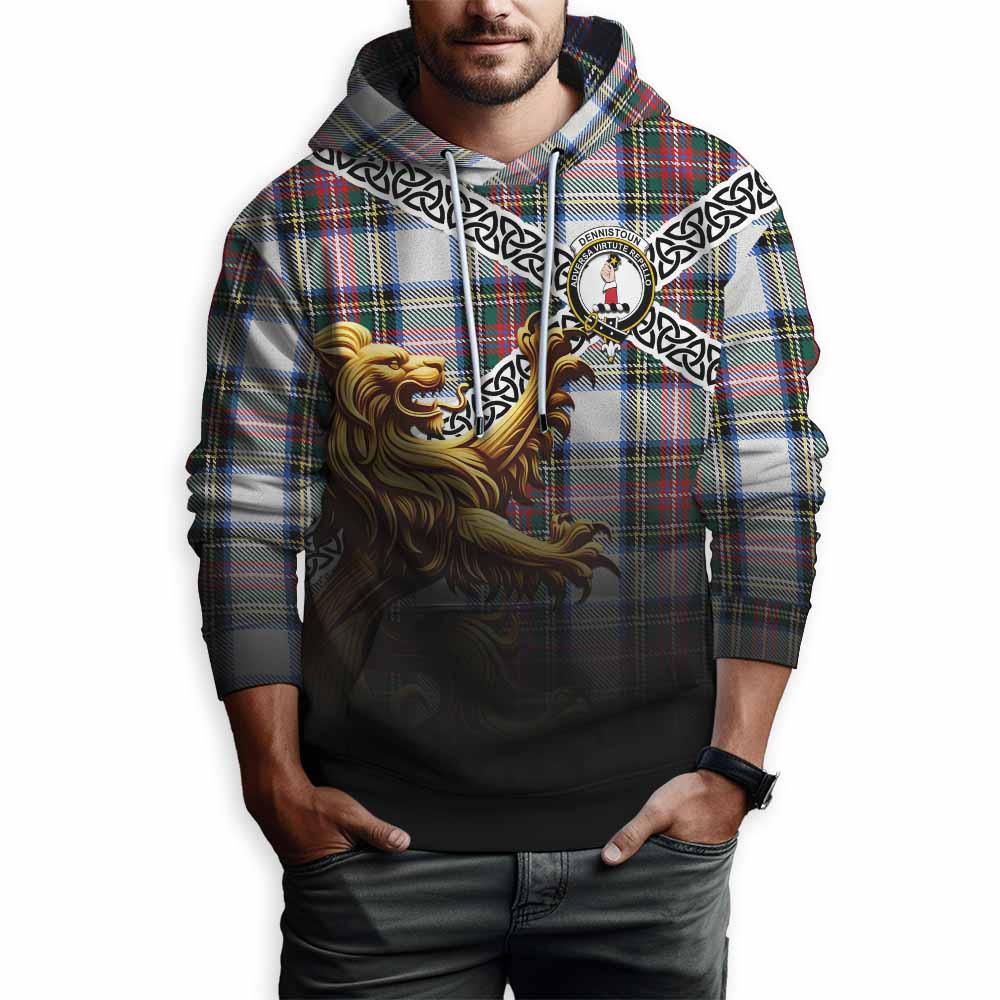 Dennistoun Crest Tartan Hoodie with Golden Lion Emblem Celtic Style Pullover Hoodie - Tartan Vibes Clothing