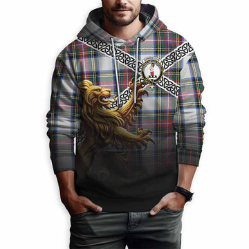 Dennistoun Crest Tartan Hoodie with Golden Lion Emblem Celtic Style Pullover Hoodie - Tartan Vibes Clothing