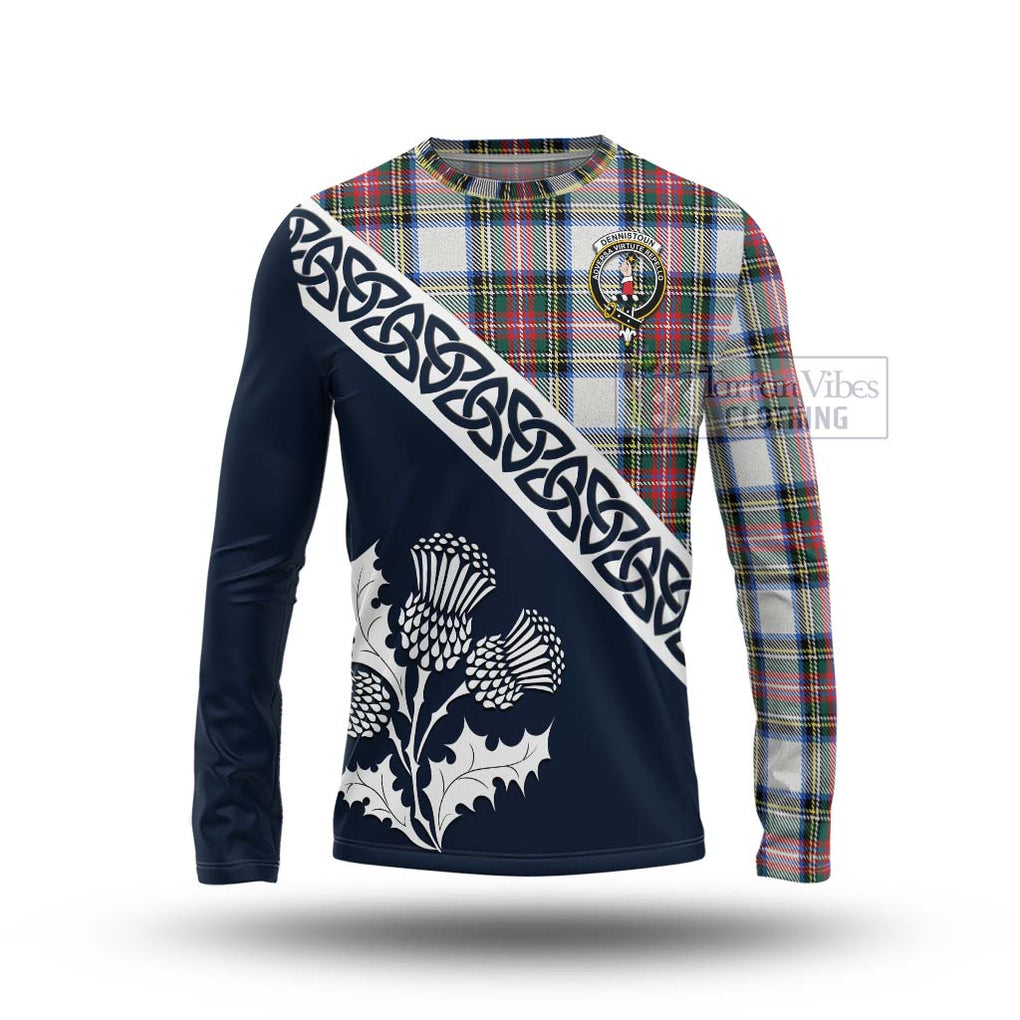 Dennistoun Tartan Long Sleeve T-Shirt Featuring Thistle and Scotland Map Unisex - Tartan Vibes Clothing