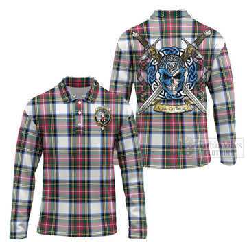 Dennistoun Tartan Long Sleeve Polo Shirt with Family Crest Celtic Skull Style Unisex - Tartan Vibes Clothing