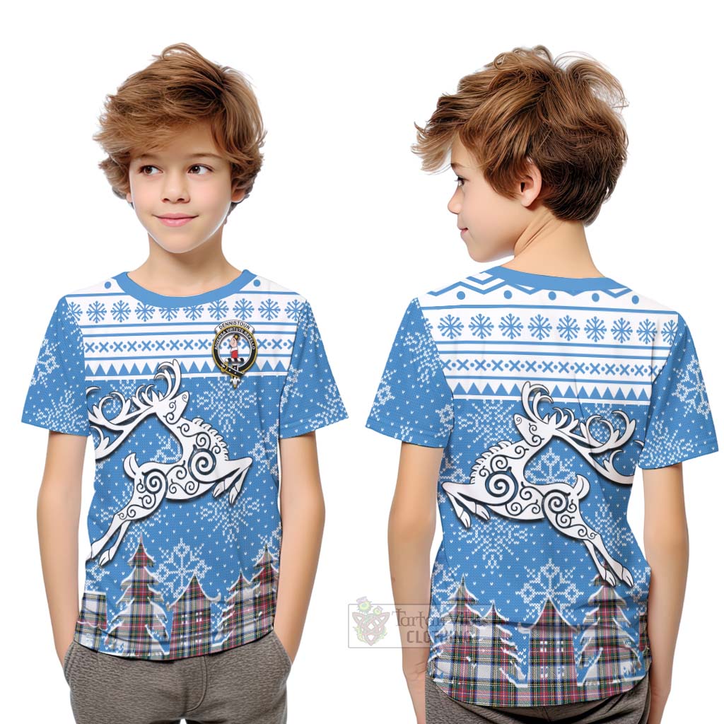 Dennistoun Clan Christmas Kid T-Shirt Celtic Reindeer Style Youth XL Size14 - Tartan Vibes Clothing