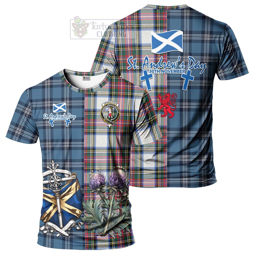 Dennistoun Tartan T-Shirt Happy St. Andrew's Day Half Tartan Style Kid's Shirt - Tartan Vibes Clothing
