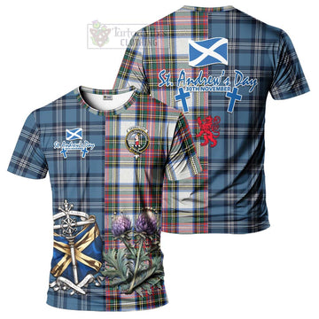 Dennistoun Tartan T-Shirt Happy St. Andrew's Day Half Tartan Style Kid's Shirt - Tartan Vibes Clothing