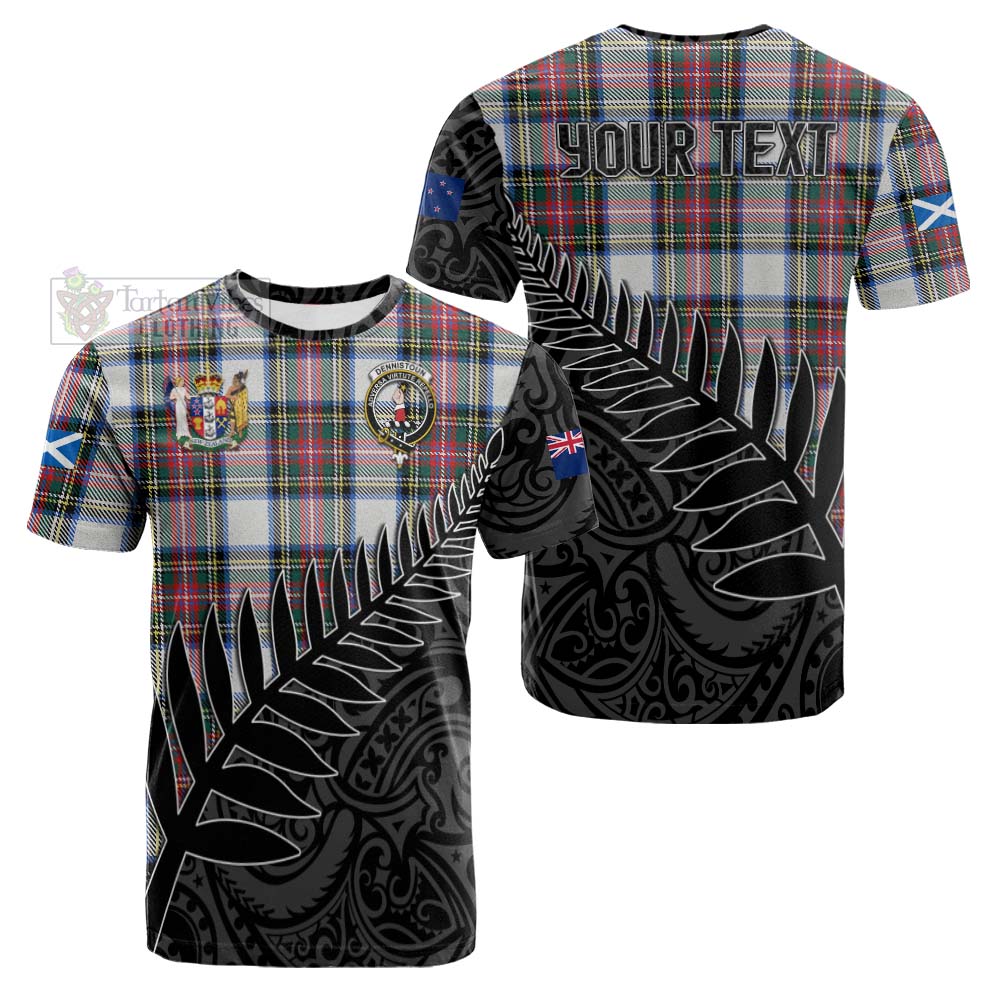Tartan Vibes Clothing Dennistoun Crest Tartan Cotton T-shirt with New Zealand Silver Fern Half Style