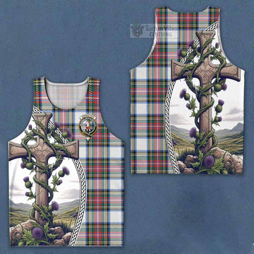Dennistoun Tartan Men's Tank Top with Family Crest and St. Andrew's Cross Accented by Thistle Vines Men - Tartan Vibes Clothing