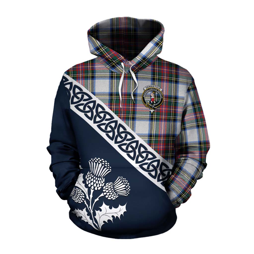 Dennistoun Tartan Cotton Hoodie Featuring Thistle and Scotland Map Pullover Hoodie XS - Tartan Vibes Clothing