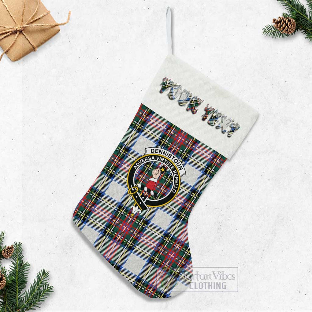 Dennistoun Tartan Family Crest Christmas Stocking with Personalized Text - Tartan Vibes Clothing