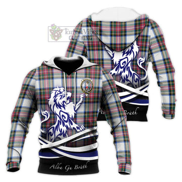 Dennistoun Tartan Knitted Hoodie with Alba Gu Brath Regal Lion Emblem Unisex Knitted Pullover Hoodie - Tartan Vibes Clothing