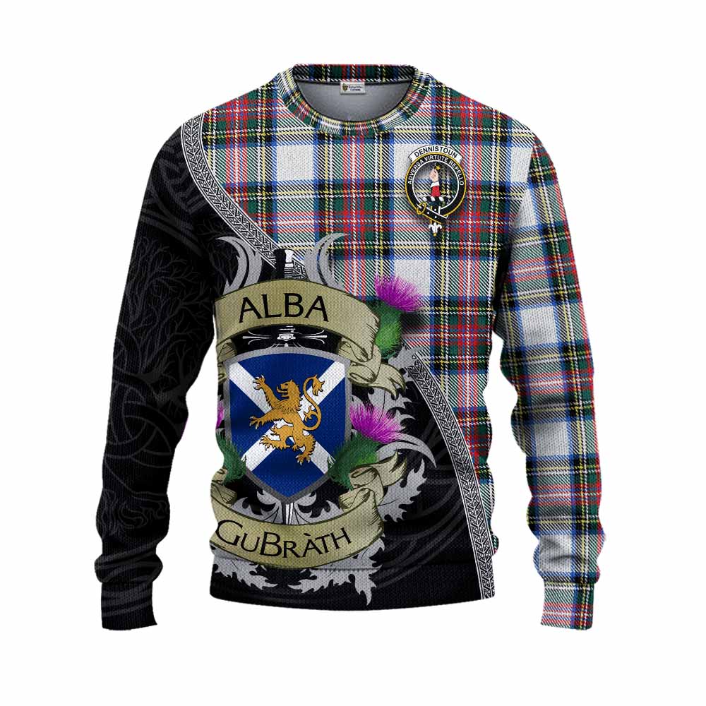 Dennistoun Tartan Family Crest Knitted Sweater Lion Rampant Royal Thistle Shield Celtic Inspired Unisex - Tartan Vibes Clothing
