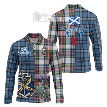 Dennistoun Tartan Long Sleeve Polo Shirt Happy St. Andrew's Day Half Tartan Style Unisex - Tartan Vibes Clothing