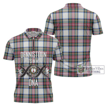 Dennistoun Tartan Zipper Polo Shirt with Family Crest DNA In Me Style Unisex - Tartan Vibes Clothing