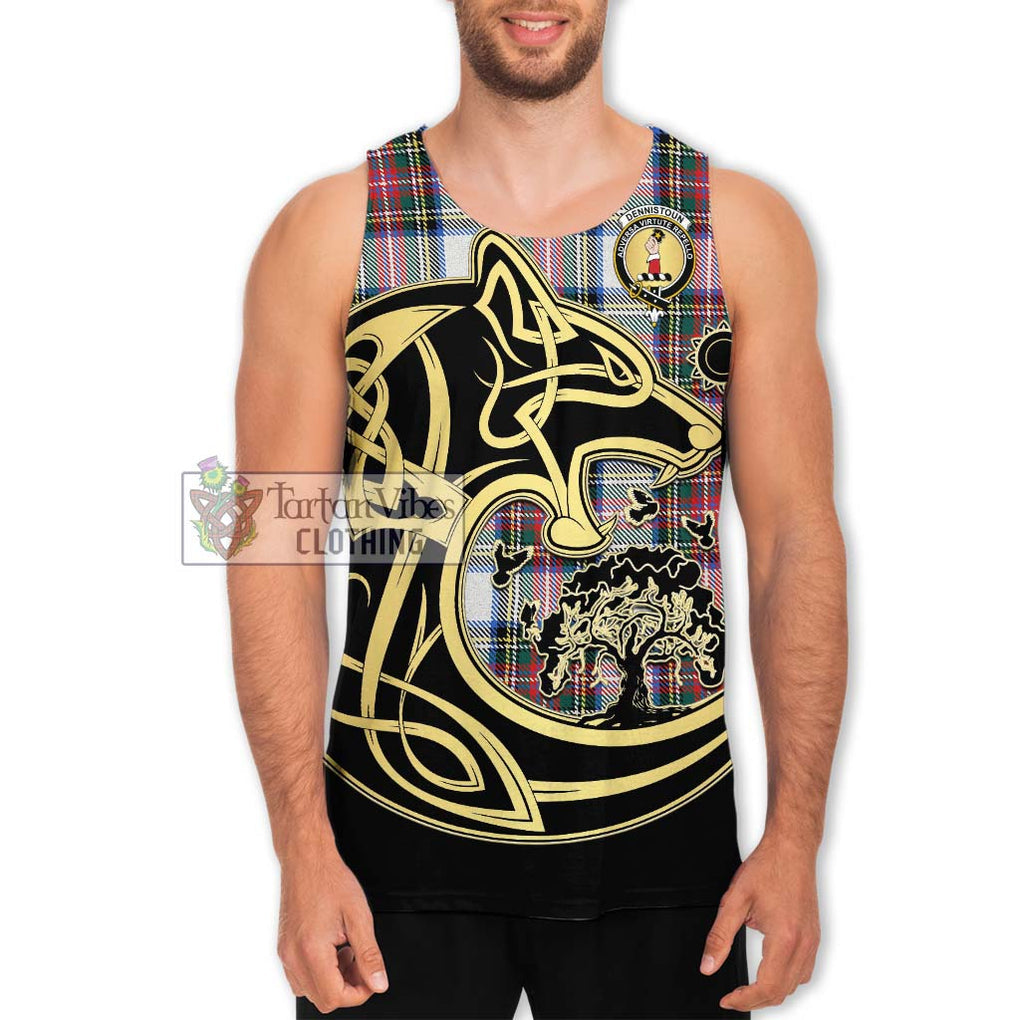 Dennistoun Tartan Men's Tank Top with Family Crest Celtic Wolf Style Men - Tartan Vibes Clothing