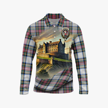 Dennistoun Tartan Family Crest Long Sleeve Polo Shirt with Scottish Ancient Castle Style Unisex - Tartan Vibes Clothing