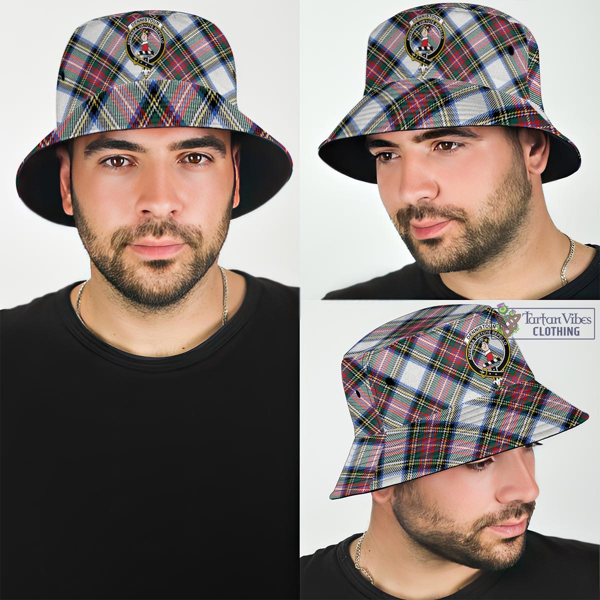 Dennistoun Tartan Bucket Hat with Family Crest Bucket Hat One Size - Tartan Vibes Clothing