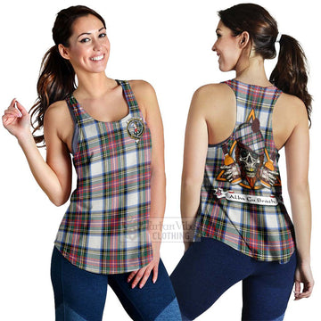Dennistoun Tartan Women's Racerback Tanks with Family Crest and Bearded Skull Holding Bottles of Whiskey 4XL - Tartan Vibes Clothing
