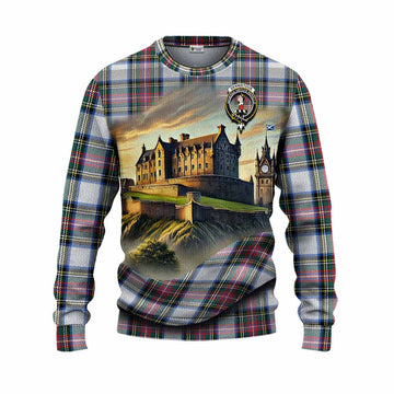 Dennistoun Tartan Family Crest Knitted Sweater with Scottish Ancient Castle Style Unisex - Tartan Vibes Clothing