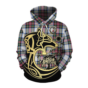 Dennistoun Tartan Cotton Hoodie with Family Crest Celtic Wolf Style Pullover Hoodie XS - Tartan Vibes Clothing