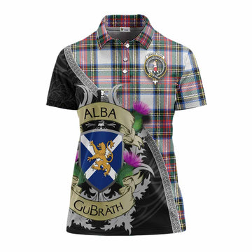 Dennistoun Tartan Family Crest Women's Polo Shirt Lion Rampant Royal Thistle Shield Celtic Inspired Women - Tartan Vibes Clothing