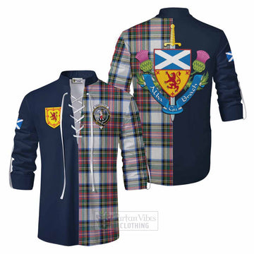Dennistoun Tartan Ghillie Kilt Shirt Alba with Scottish Lion Royal Arm Half Style Men - Tartan Vibes Clothing