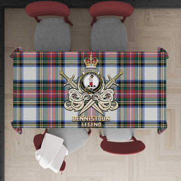Dennistoun Tartan Tablecloth with Clan Crest and the Golden Sword of Courageous Legacy - Tartan Vibes Clothing