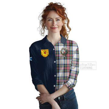 Dennistoun Tartan Women's Casual Shirt Alba with Scottish Lion Royal Arm Half Style Female - Tartan Vibes Clothing