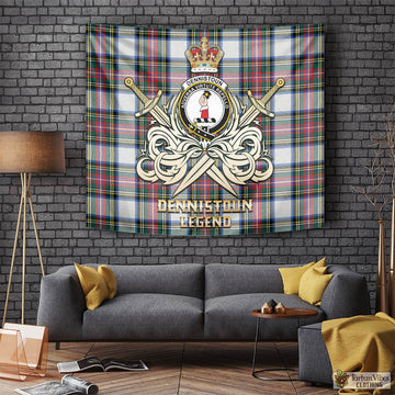 Dennistoun Tartan Tapestry with Clan Crest and the Golden Sword of Courageous Legacy Tapestry - Tartan Vibes Clothing