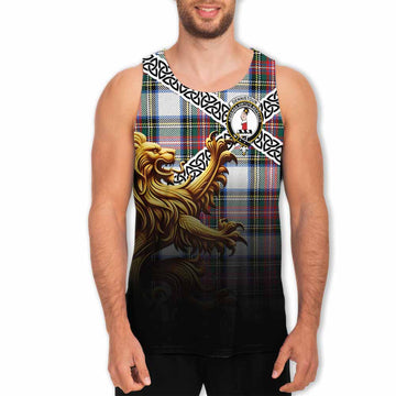 Dennistoun Crest Tartan Men's Tank Top with Golden Lion Emblem Celtic Style Men - Tartan Vibes Clothing