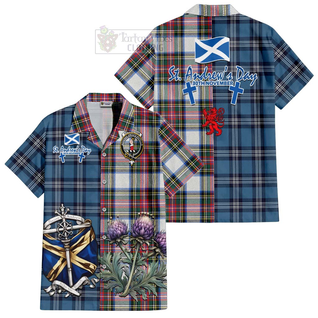 Dennistoun Tartan Hawaiian Shirt Happy St. Andrew's Day Half Tartan Style Kid - Tartan Vibes Clothing