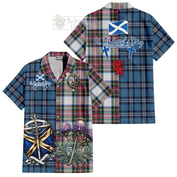 Dennistoun Tartan Hawaiian Shirt Happy St. Andrew's Day Half Tartan Style Kid - Tartan Vibes Clothing