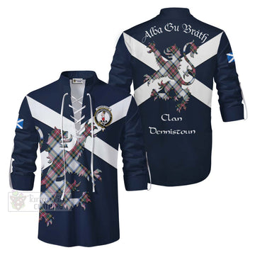 Dennistoun Tartan Lion Rampant Ghillie Kilt Shirt Proudly Display Your Heritage with Alba Gu Brath and Clan Name Men - Tartan Vibes Clothing