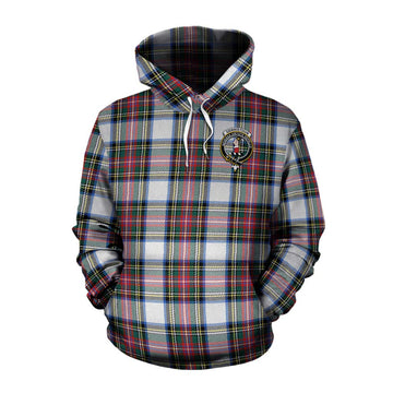 Dennistoun Tartan Cotton Hoodie with Family Crest and Bearded Skull Holding Bottles of Whiskey Pullover Hoodie XS - Tartan Vibes Clothing