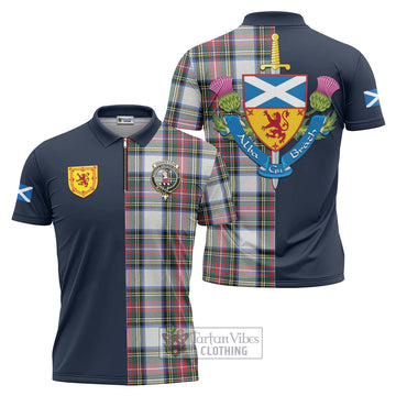 Dennistoun Tartan Zipper Polo Shirt Alba with Scottish Lion Royal Arm Half Style Unisex - Tartan Vibes Clothing
