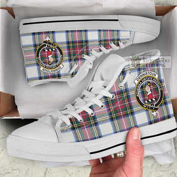 Dennistoun Tartan High Top Shoes with Family Crest Kid High Top - White Sole - Tartan Vibes Clothing