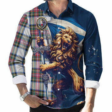 Dennistoun Tartan Family Crest Long Sleeve Button Shirt with Scottish Majestic Lion Men's Shirt S - Tartan Vibes Clothing