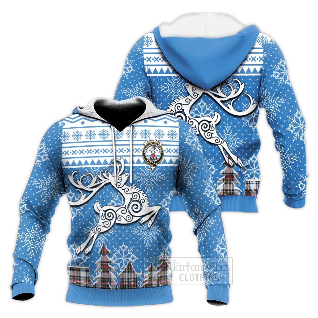 Dennistoun Clan Christmas Knitted Hoodie Celtic Reindeer Style Unisex Knitted Pullover Hoodie - Tartan Vibes Clothing