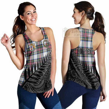 Dennistoun Crest Tartan Women's Racerback Tanks with New Zealand Silver Fern Half Style 4XL - Tartan Vibes Clothing