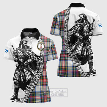 Dennistoun Tartan Clan Crest Women's Polo Shirt with Highlander Warrior Celtic Style Women - Tartan Vibes Clothing