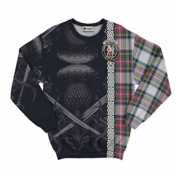 Dennistoun Tartan Sweatshirt with Family Crest Cross Sword Thistle Celtic Vibes Unisex - Tartan Vibes Clothing