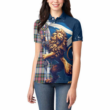 Dennistoun Tartan Family Crest Women's Polo Shirt with Scottish Majestic Lion Women - Tartan Vibes Clothing
