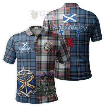 Dennistoun Tartan Polo Shirt Happy St. Andrew's Day Half Tartan Style Kid - Tartan Vibes Clothing