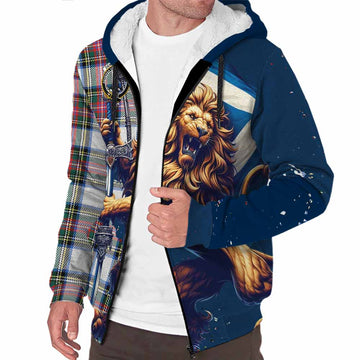 Dennistoun Tartan Family Crest Sherpa Hoodie with Scottish Majestic Lion Unisex S - Tartan Vibes Clothing