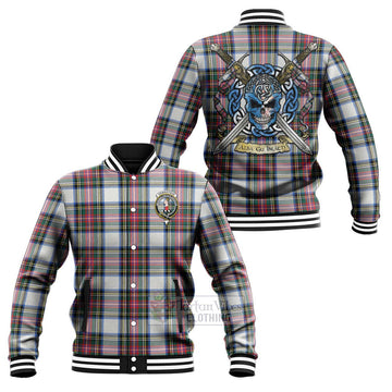 Dennistoun Tartan Baseball Jacket with Family Crest Celtic Skull Style Unisex - Tartan Vibes Clothing