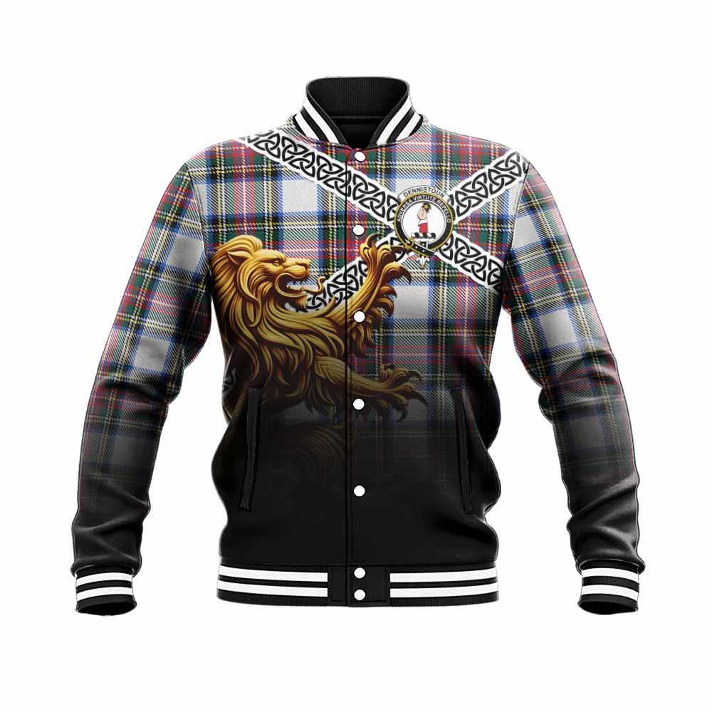 Dennistoun Crest Tartan Baseball Jacket with Golden Lion Emblem Celtic Style Unisex - Tartan Vibes Clothing