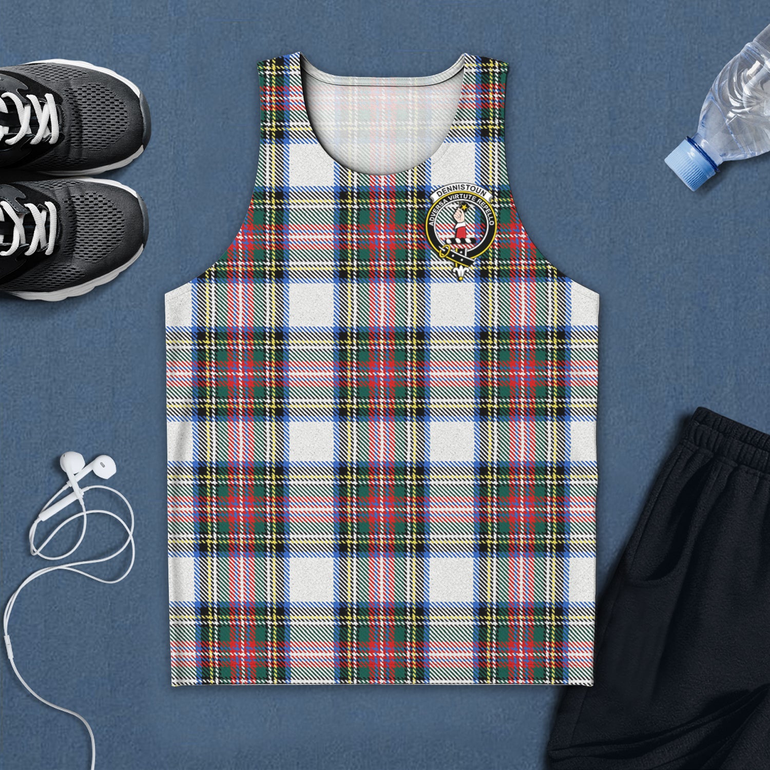 Dennistoun Tartan Mens Tank Top with Family Crest 5XL - Tartan Vibes Clothing