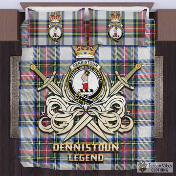 Tartan Vibes Clothing Dennistoun Tartan Bedding Set with Clan Crest and the Golden Sword of Courageous Legacy