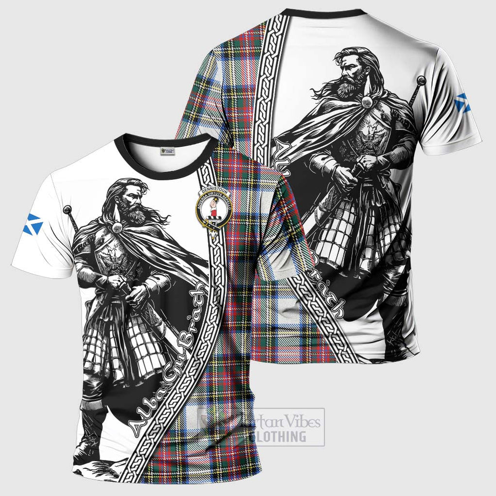 Dennistoun Tartan Clan Crest T-Shirt with Highlander Warrior Celtic Style Kid's Shirt - Tartan Vibes Clothing