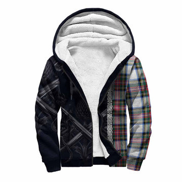 Dennistoun Tartan Sherpa Hoodie with Family Crest Cross Sword Thistle Celtic Vibes Unisex S - Tartan Vibes Clothing