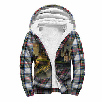 Dennistoun Tartan Family Crest Sherpa Hoodie with Scottish Ancient Castle Style Unisex S - Tartan Vibes Clothing
