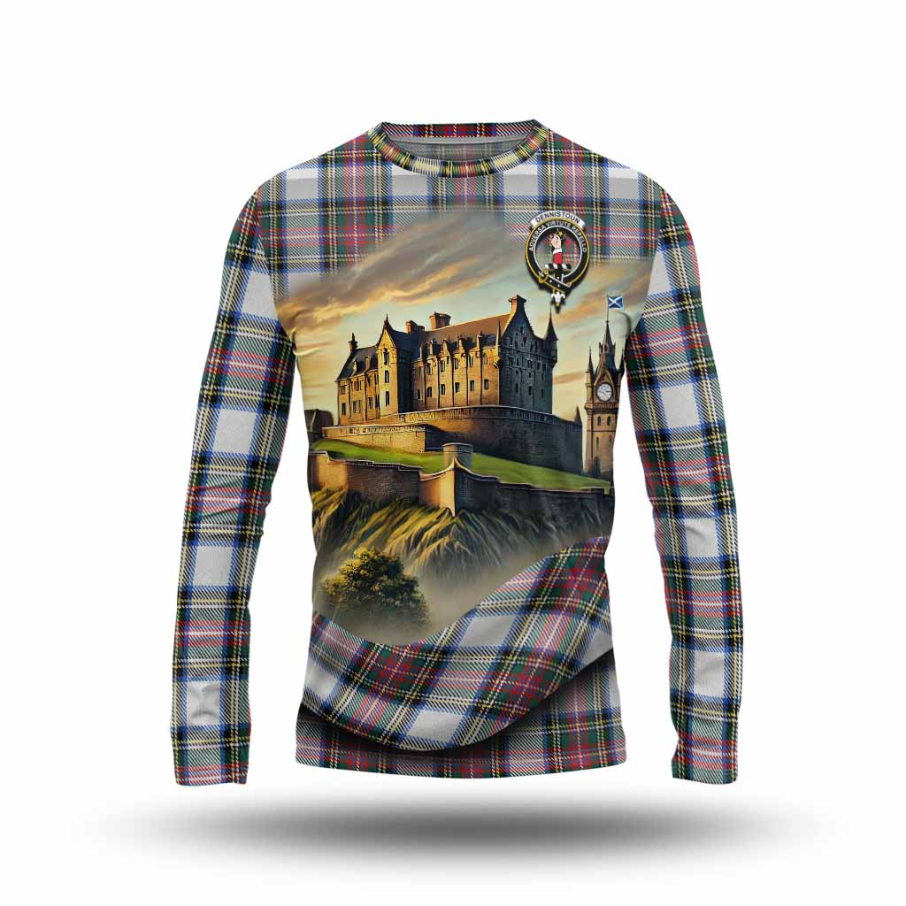 Dennistoun Tartan Family Crest Long Sleeve T-Shirt with Scottish Ancient Castle Style Unisex - Tartan Vibes Clothing