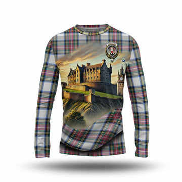 Dennistoun Tartan Family Crest Long Sleeve T-Shirt with Scottish Ancient Castle Style Unisex - Tartan Vibes Clothing